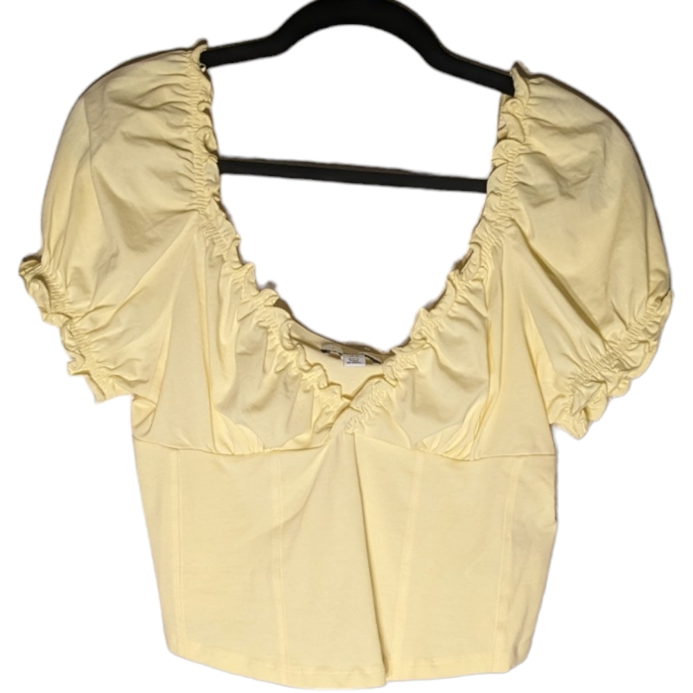 Pastel Yellow Frilly Peasant Top with Corset Style Bodice